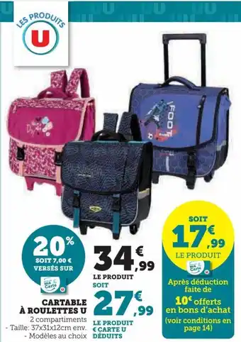 Hyper U CARTABLE À ROULETTES U offre
