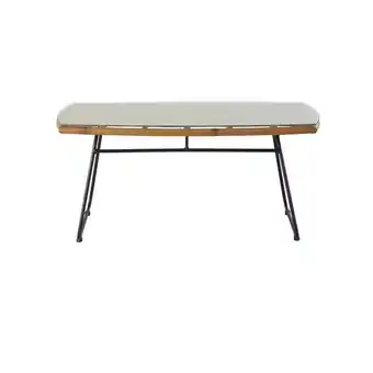 Table basse de jardin en résine imitation bambou, verre trempé et métal noir