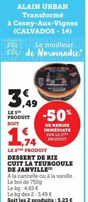 Super U Dessert de riz cuit la teurgoule de janville offre