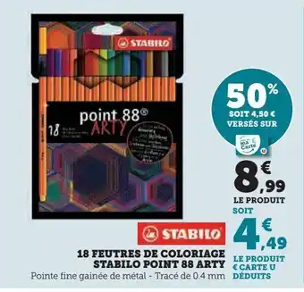 Hyper U 18 feutres de coloriage stabilo point 88 arty offre