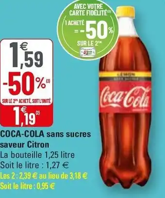 G20 Coca-Cola Sans Sucres Saveur Citron offre