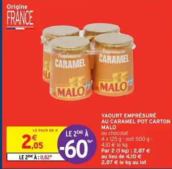 Intermarché Contact YAOURT EMPRÉSURÉ AU CARAMEL POT CARTON MALO offre
