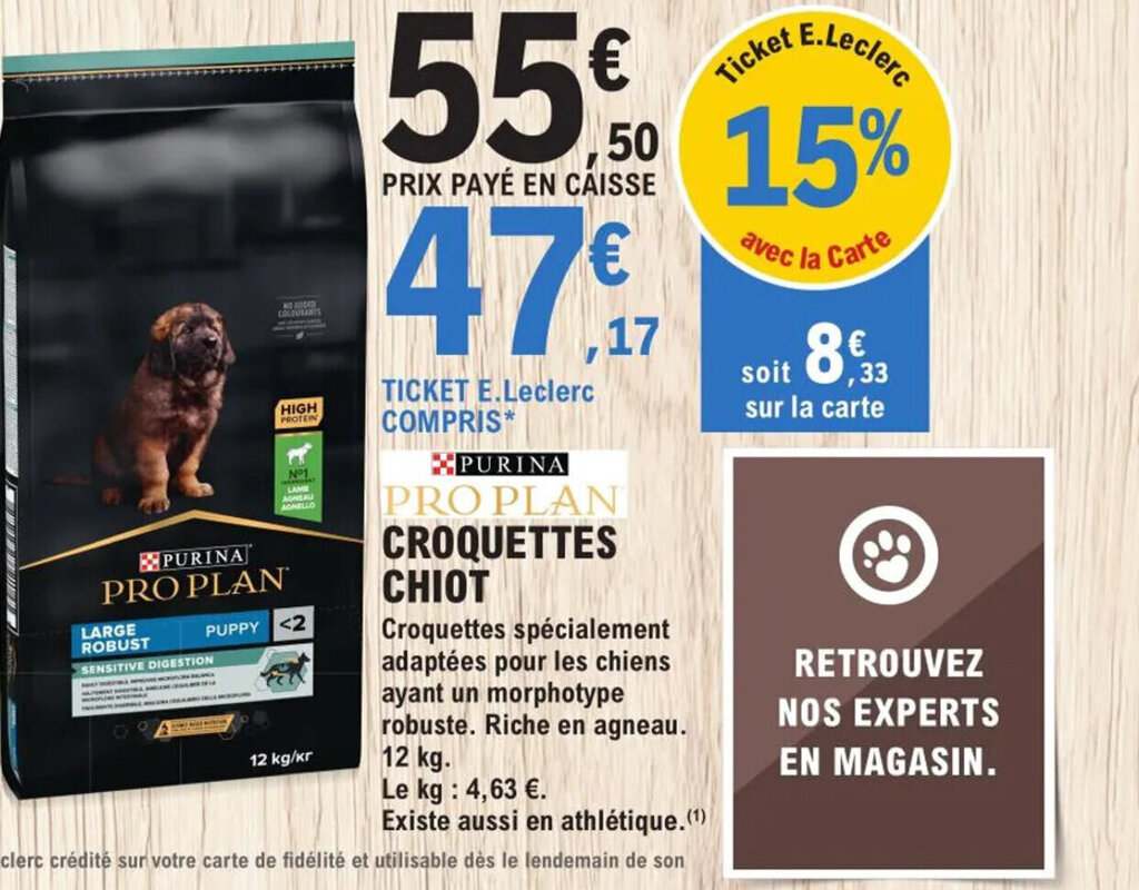Promo CROQUETTES CHIOT chez E.Leclerc Nos Animeux