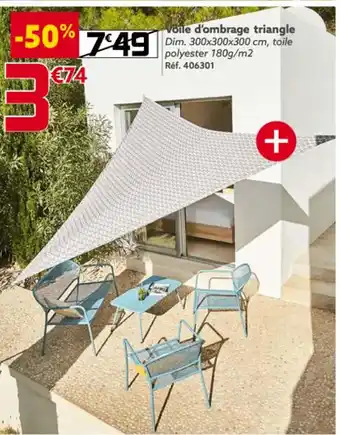 Voile d'ombrage triangle Dim. 300x300x300 cm, toile polyester 180g/m2 Réf. 406301