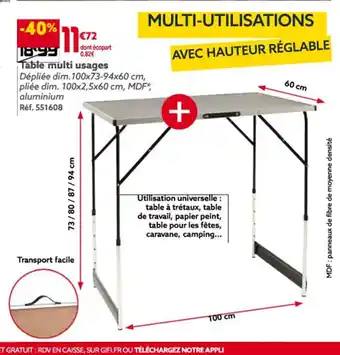 Gifi Table multi usages offre
