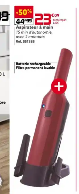 Gifi Aspirateur à main 15 min d'autonomie, avec 2 embouts Réf. 551885 offre
