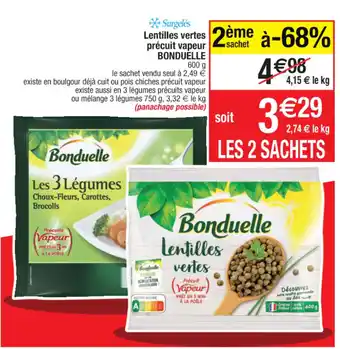 Cora x Carrefour Lentilles vertes Précuit vapeur offre