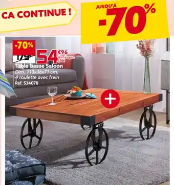 Table basse Saloon Dim. 110x36x71 cm, 4 roulette avec frein Réf. 534078