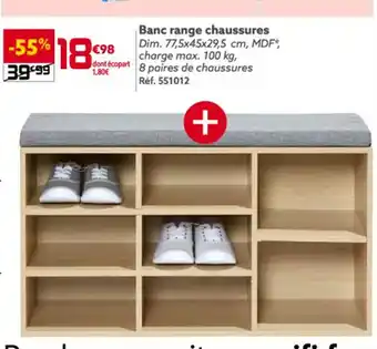 Banc range chaussures Dim. 77,5x45x29,5 cm, MDF* charge max. 100 kg,