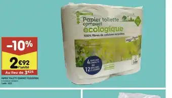 Leader Price PAPIER TOILETTE COMPACT ÉCOLOGIQUE 4 rouleaux compacts Funité:3€25 offre