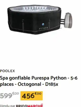 Bricomarché Spa gonflable Purespa Python - 5-6 places - Octogonal - D185x offre