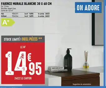 Brico Cash FAIENCE MURALE BLANCHE 30 X 60 CM offre