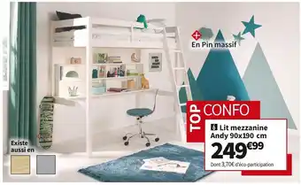 Conforama Lit mezzanine 90x190 cm andy offre