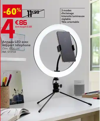 Anneau led avec support téléphone