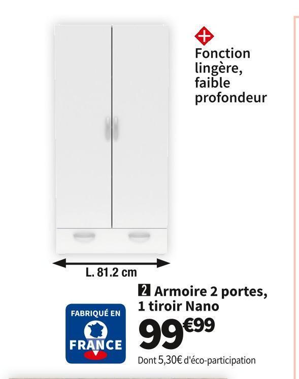 Promo Armoire 2 portes, 1 tiroir nano chez Conforama