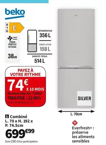 Conforama Beko  réf. combiné beko brcne50140zxbn offre