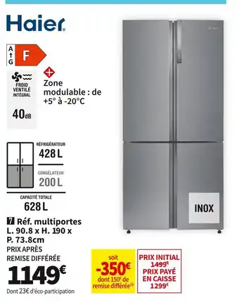 Conforama Haier réf. multiportes htf-610dm7 offre