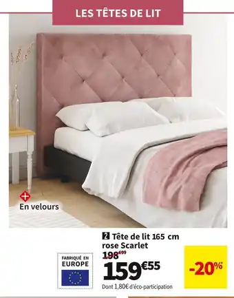 Conforama Tete de lit 165 cm rose scarlet offre
