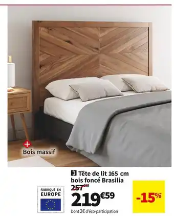 Conforama  tete de lit 165 cm bois foncé brasilia offre