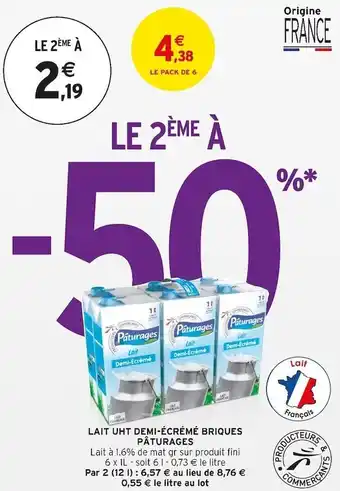 Intermarché LAIT UHT DEMI-ÉCRÉMÉ BRIQUES offre