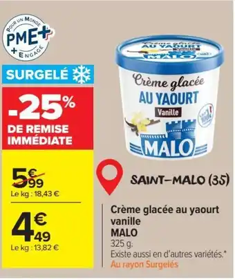 Carrefour Market Crème glacée au yaourt vanille MALO offre