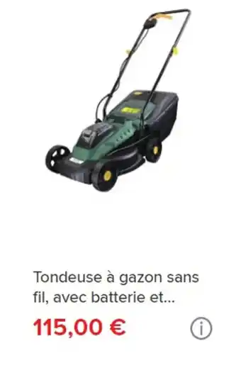 Brico Dépôt Tondeuse à gazon sans fil, avec batterie et... offre