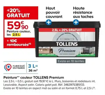 Castorama Peinture** couleur TOLLENS Premium offre