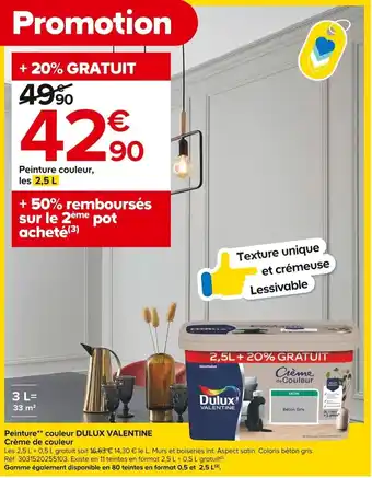 Castorama Peinture** couleur DULUX VALENTINE Crème de couleur offre