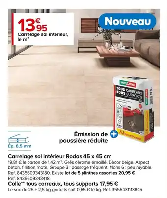 Castorama Carrelage sol intérieur Rodas 45 x 45 cm offre