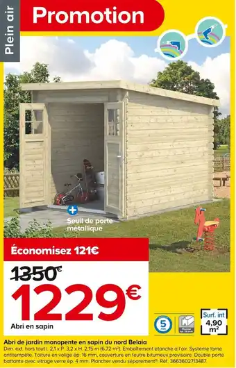 Castorama Abri de jardin monopente en sapin du nord Belaia offre