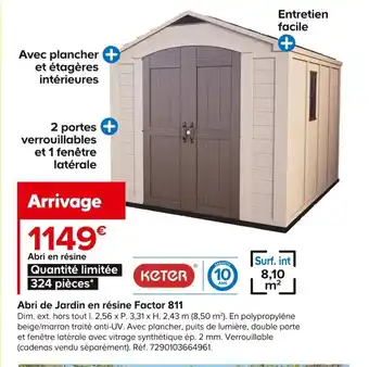 Castorama Abri de Jardin en résine Factor 811 offre