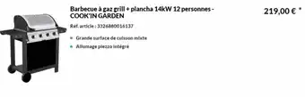 Barbecue à gaz grill + plancha 14kW 12 personnes - COOK'IN GARDEN