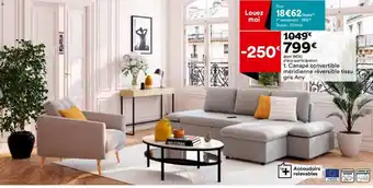 BUT Canapé convertible méridienne réversible tissu gris Any offre