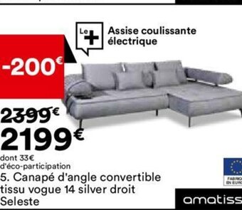 BUT 5. Canapé d'angle convertible tissu vogue 14 silver droit Seleste offre