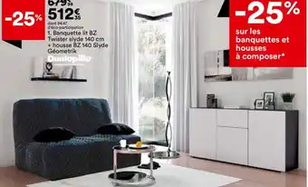 BUT 1. Banquette lit BZ Twister slyde 140 cm + housse BZ 140 Slyde Géometrik offre
