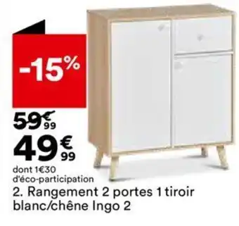 BUT 2. Rangement 2 portes 1 tiroir blanc/chêne Ingo 2 offre