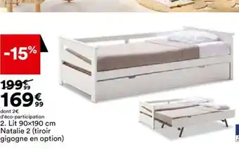 BUT 2. Lit 90x190 cm Natalie 2 (tiroir gigogne en option) offre