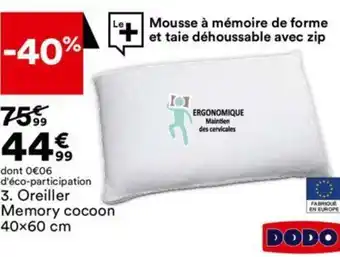 BUT Oreiller Memory cocoon 40x60 cm offre