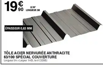 Chretien Matériaux TÔLE ACIER NERVURÉE ANTHRACITE 63/100 SPÉCIAL COUVERTURE Longueur 5m x Largeur 1m05, le m²(32885) offre