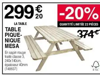 TABLE PIQUE-NIQUE MESA