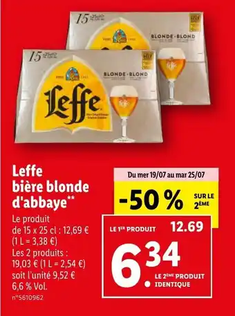 Lidl Leffe bière blonde d'abbaye** offre