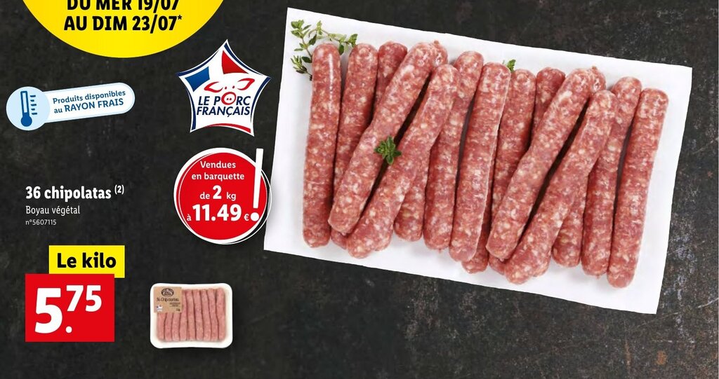 Promo 36 chipolatas (2) chez Lidl