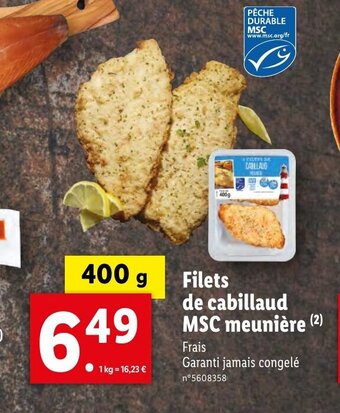 Lidl Filets de cabillaud MSC meunière (2) offre