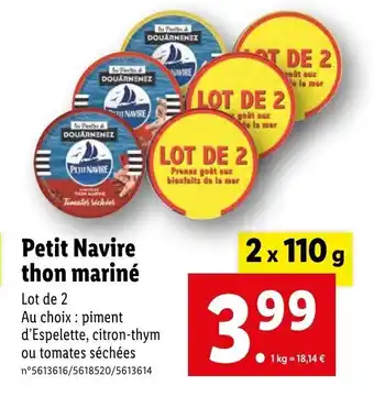 Lidl Petit Navire thon mariné offre