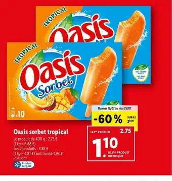 Lidl Oasis sorbet tropical offre