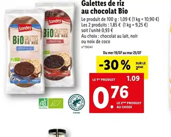 Lidl Galettes de riz au chocolat Bio offre