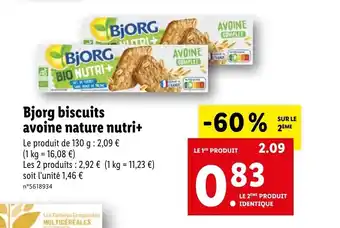 Lidl Bjorg biscuits avoine nature nutri+ offre