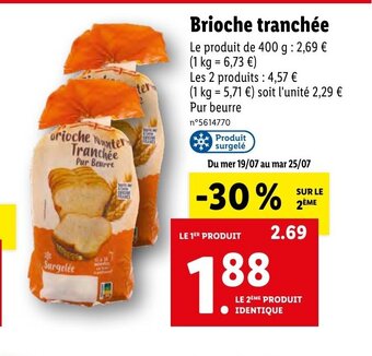 Lidl Brioche tranchée offre