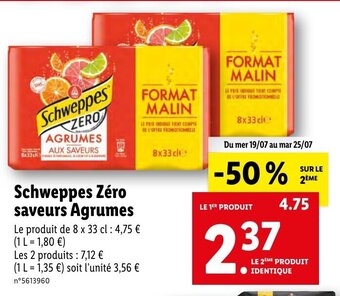 Lidl Schweppes Zéro saveurs Agrumes offre