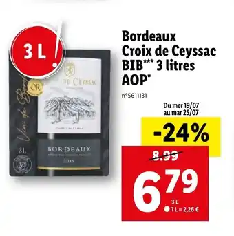 Lidl Bordeaux Croix de Ceyssac BIB*** 3 litres offre